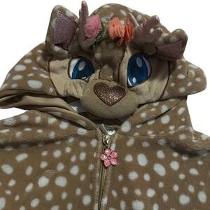 Spirit Halloween Kids Fawn Deer One-Piece Costume Plush Jumpsuit Tan Brown Large